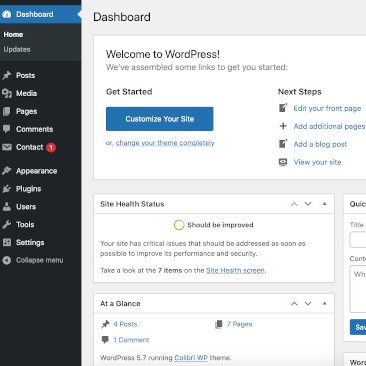 wordpress dashboard